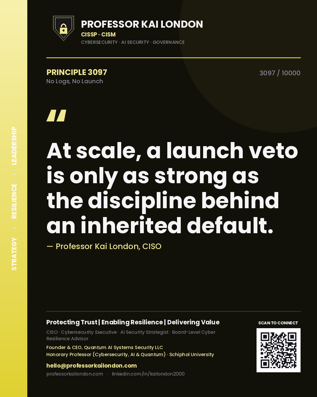 Professor Kai London principle 3097: At scale, a launch veto is only as strong as the discipline behind an inherited default.