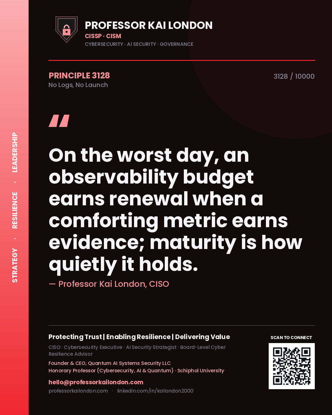 Professor Kai London principle 3128: On the worst day, an observability budget earns renewal when a comforting metric earns evidence; maturity is how quietly it holds.