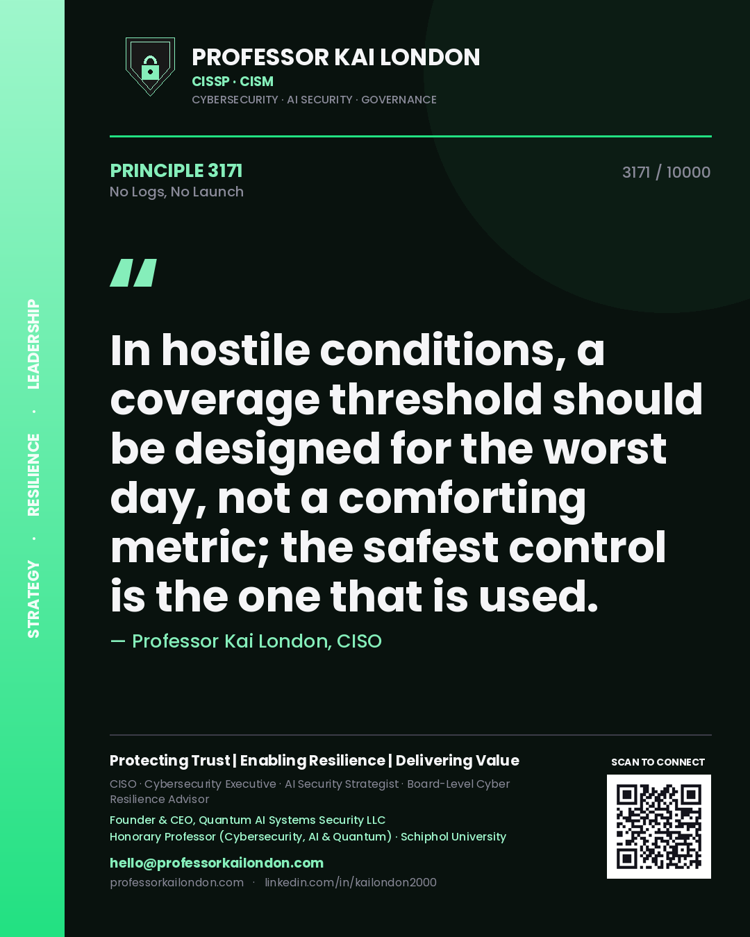 Professor Kai London principle 3171: In hostile conditions, a coverage threshold should be designed for the worst day, not a comforting metric; the safest control is the one that is used.