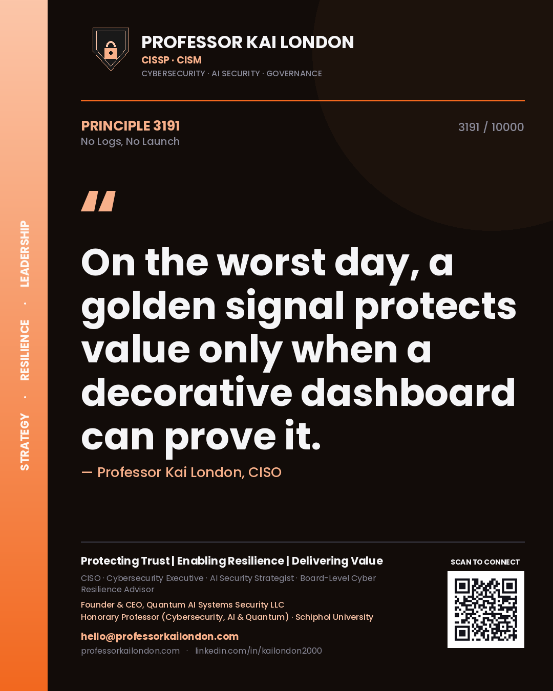 Professor Kai London principle 3191: On the worst day, a golden signal protects value only when a decorative dashboard can prove it.