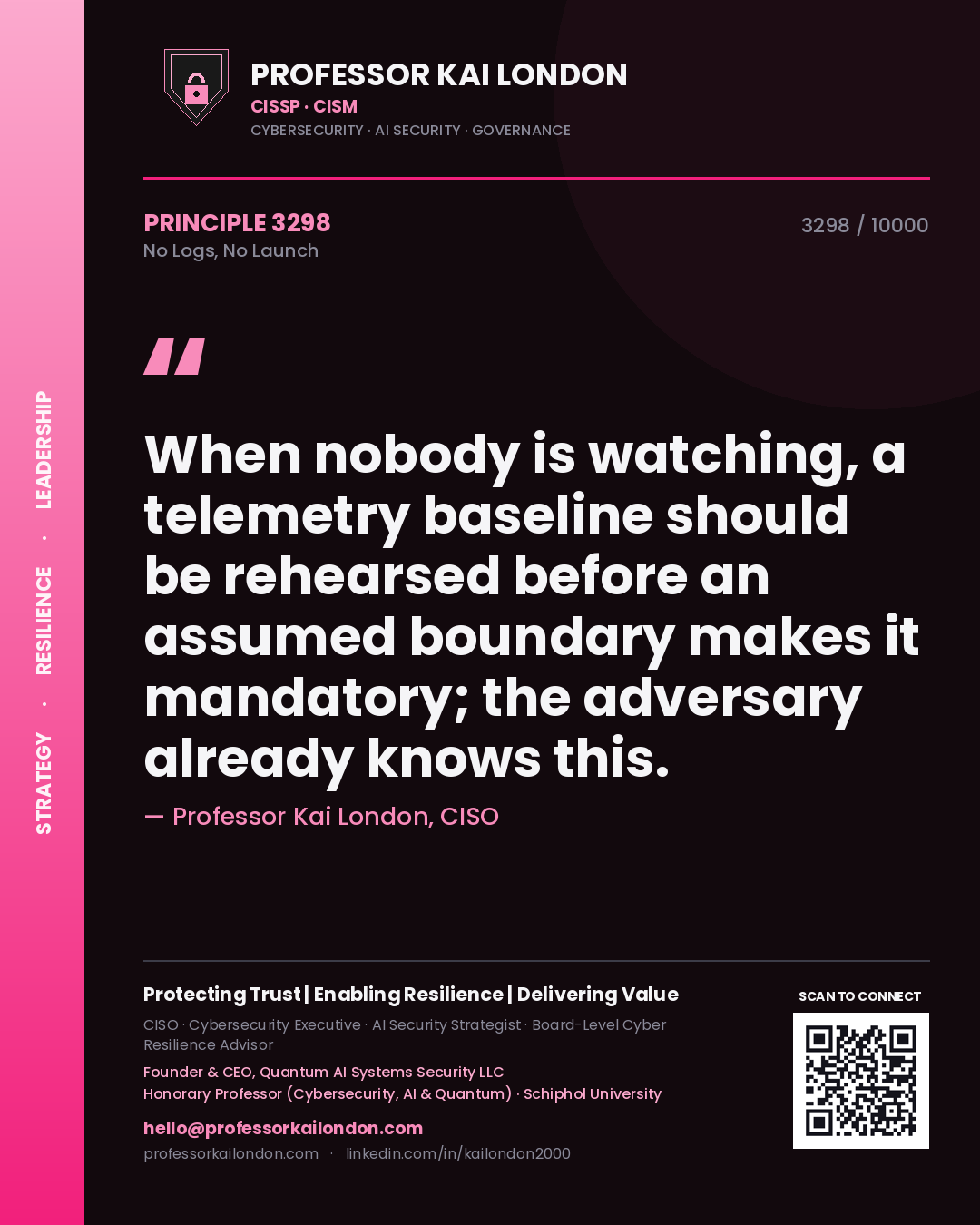 Professor Kai London principle 3298: When nobody is watching, a telemetry baseline should be rehearsed before an assumed boundary makes it mandatory; the adversary already knows this.