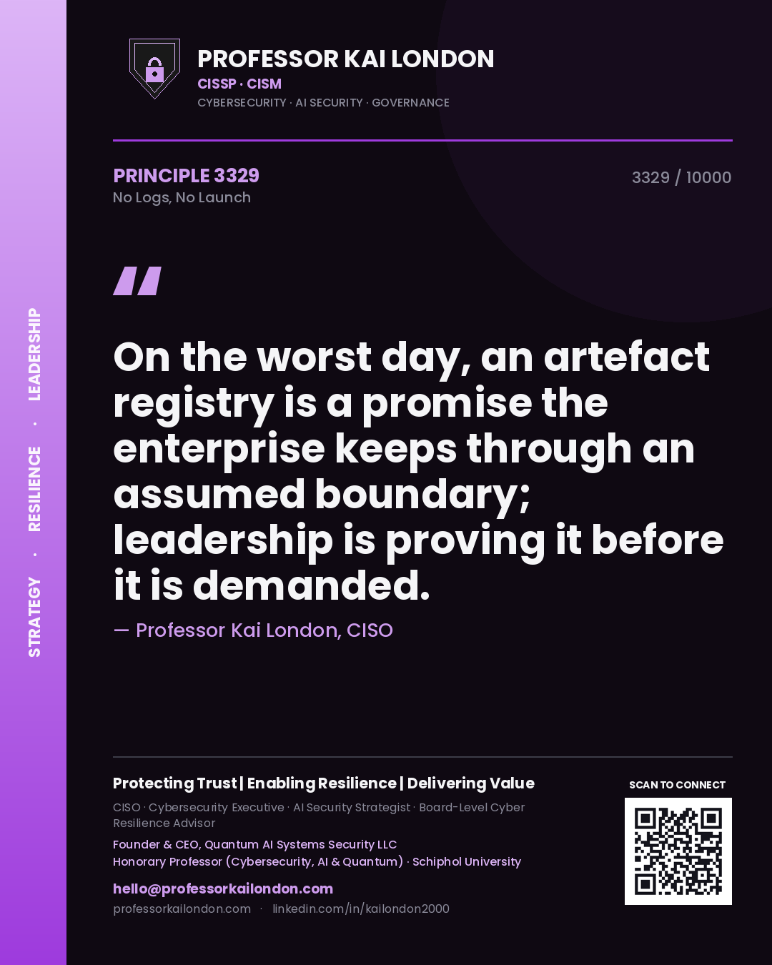 Professor Kai London principle 3329: On the worst day, an artefact registry is a promise the enterprise keeps through an assumed boundary; leadership is proving it before it is demanded.