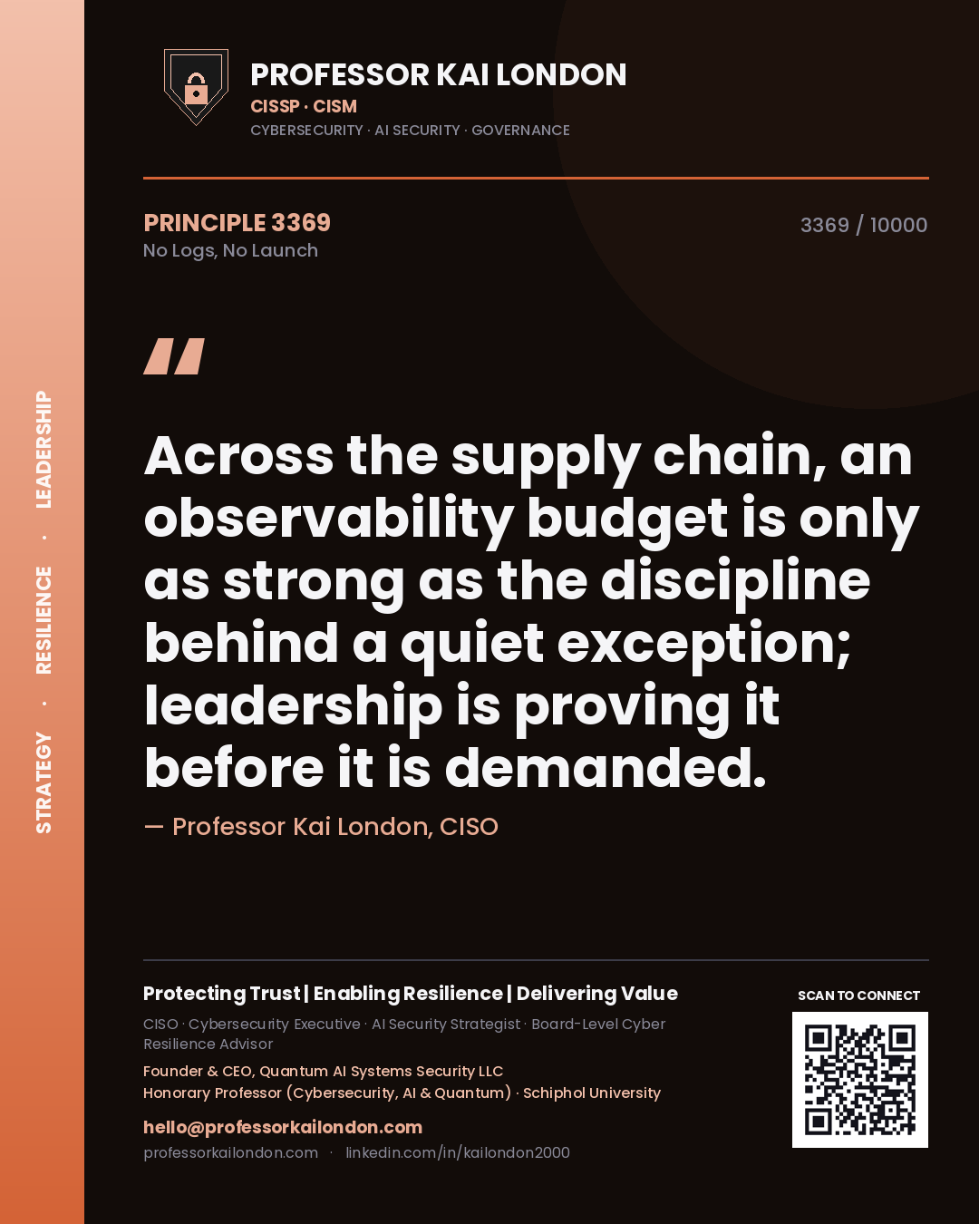 Professor Kai London principle 3369: Across the supply chain, an observability budget is only as strong as the discipline behind a quiet exception; leadership is proving it before it is demanded.