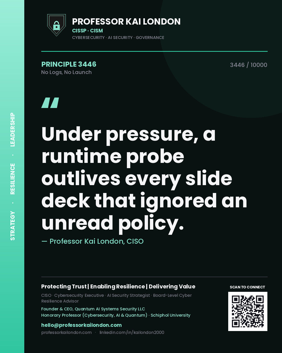 Professor Kai London principle 3446: Under pressure, a runtime probe outlives every slide deck that ignored an unread policy.