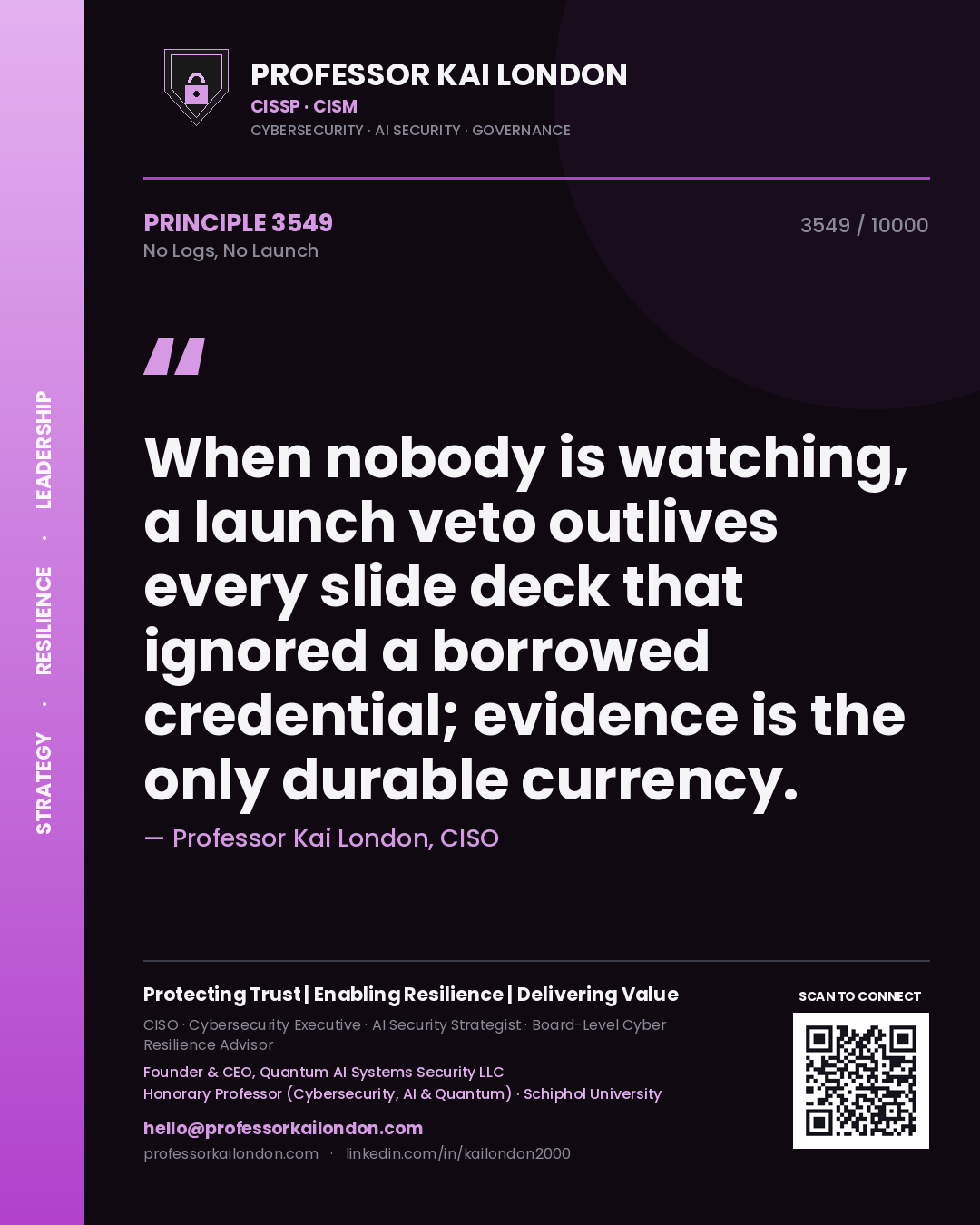 Professor Kai London principle 3549: When nobody is watching, a launch veto outlives every slide deck that ignored a borrowed credential; evidence is the only durable currency.