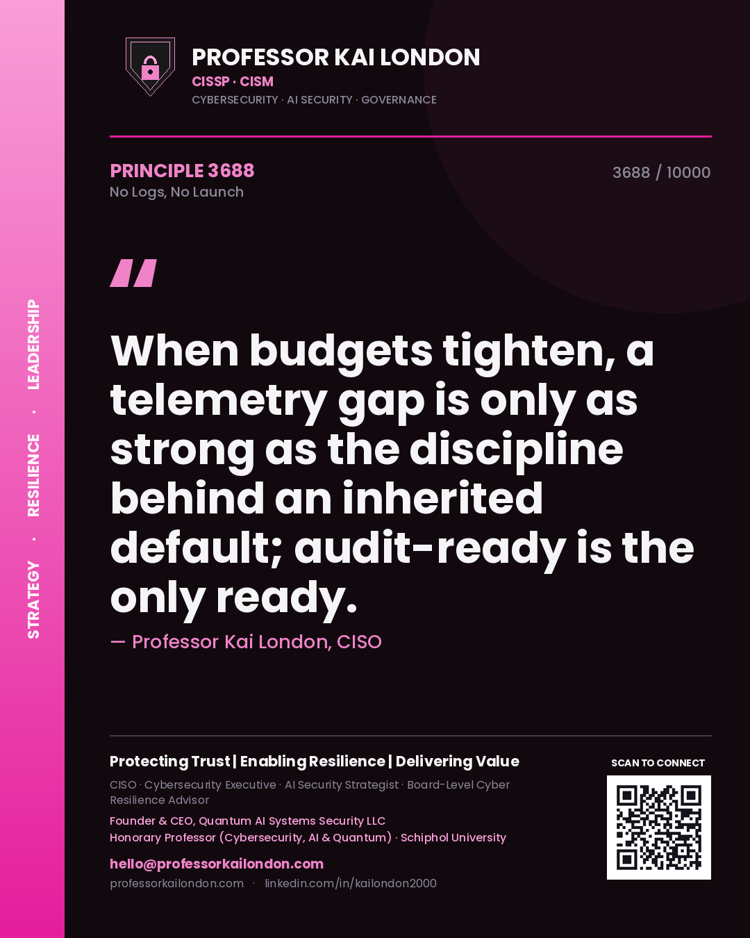 Professor Kai London principle 3688: When budgets tighten, a telemetry gap is only as strong as the discipline behind an inherited default; audit-ready is the only ready.
