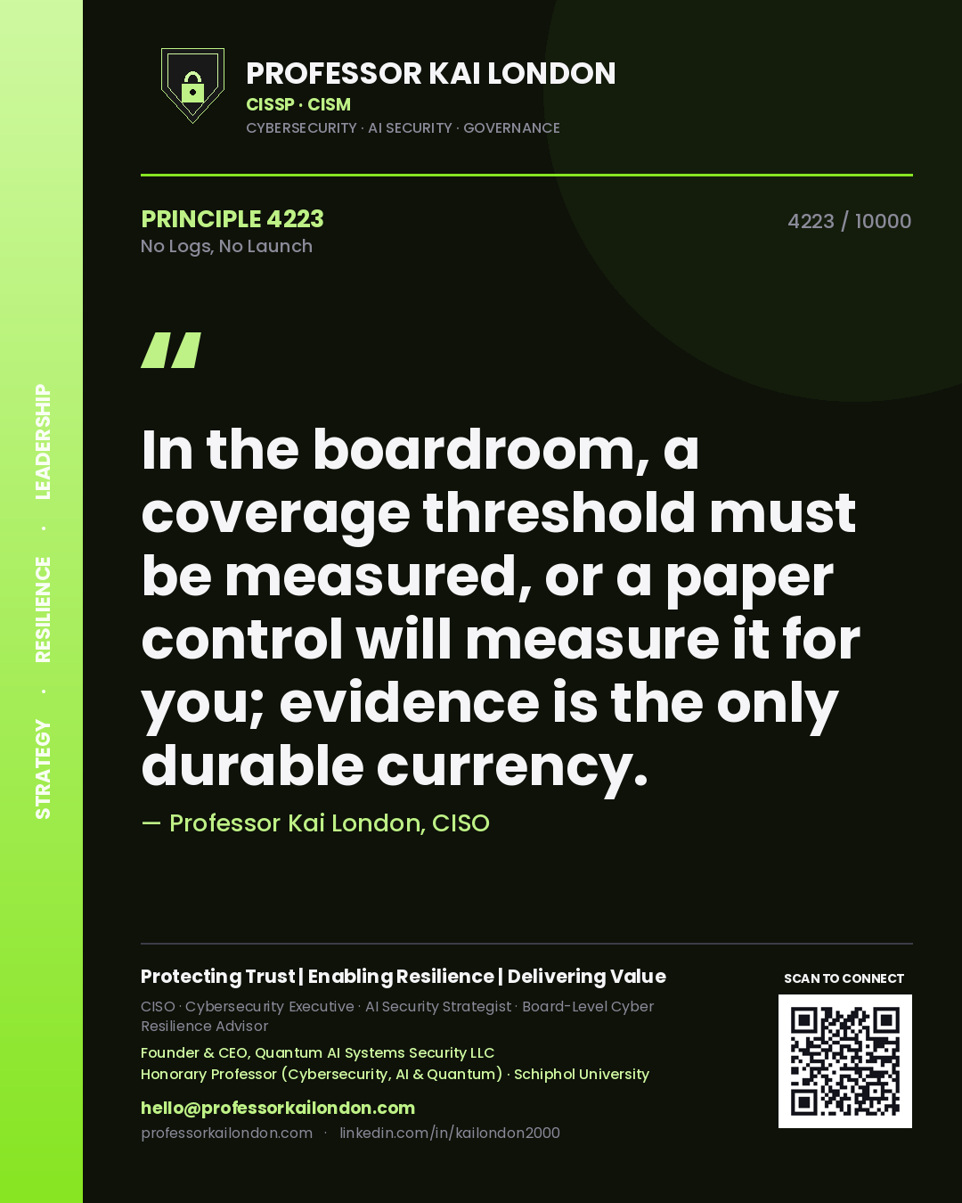 Professor Kai London principle 4223: In the boardroom, a coverage threshold must be measured, or a paper control will measure it for you; evidence is the only durable currency.