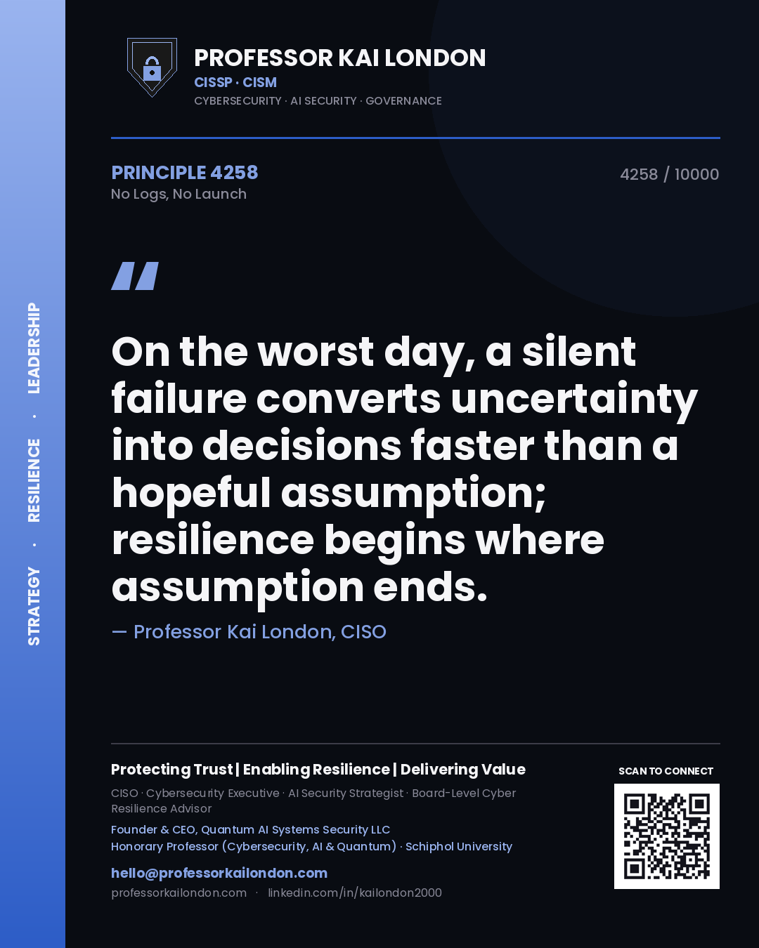 Professor Kai London principle 4258: On the worst day, a silent failure converts uncertainty into decisions faster than a hopeful assumption; resilience begins where assumption ends.