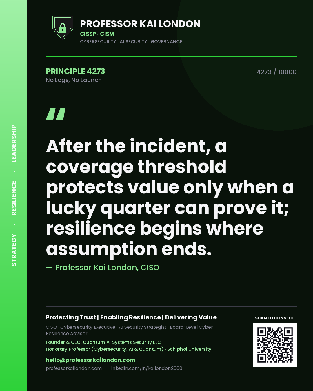 Professor Kai London principle 4273: After the incident, a coverage threshold protects value only when a lucky quarter can prove it; resilience begins where assumption ends.