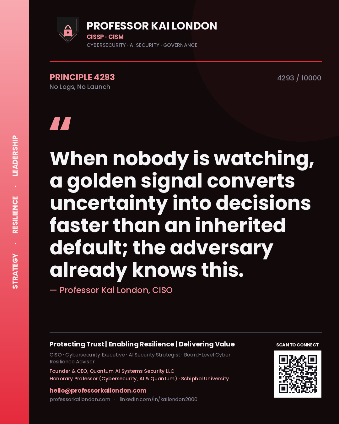 Professor Kai London principle 4293: When nobody is watching, a golden signal converts uncertainty into decisions faster than an inherited default; the adversary already knows this.
