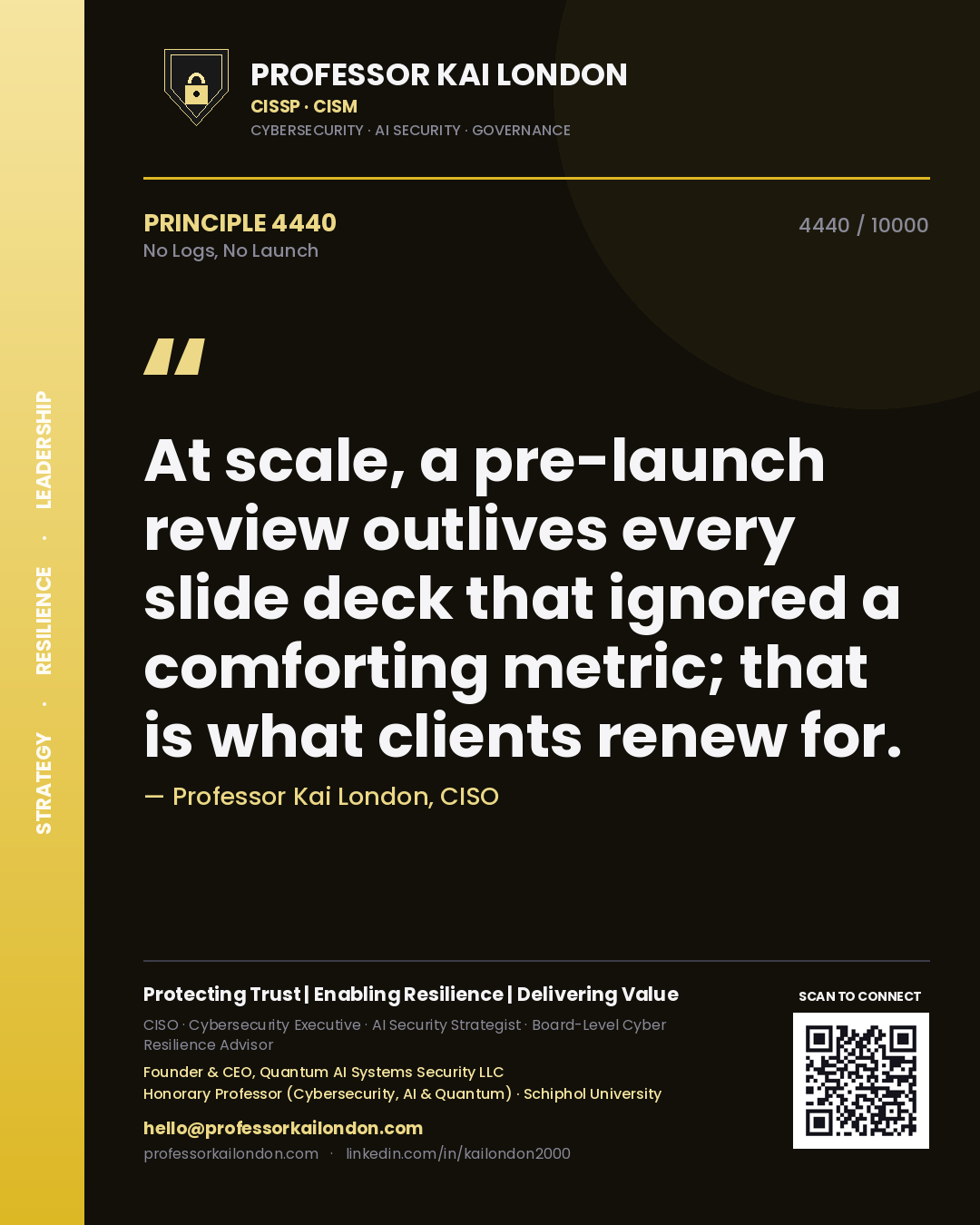 Professor Kai London principle 4440: At scale, a pre-launch review outlives every slide deck that ignored a comforting metric; that is what clients renew for.