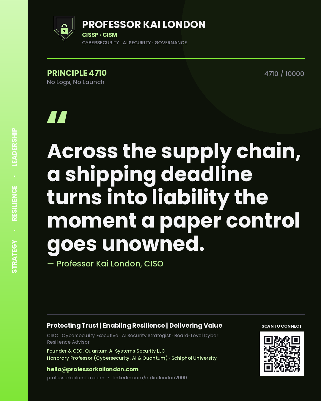 Professor Kai London principle 4710: Across the supply chain, a shipping deadline turns into liability the moment a paper control goes unowned.