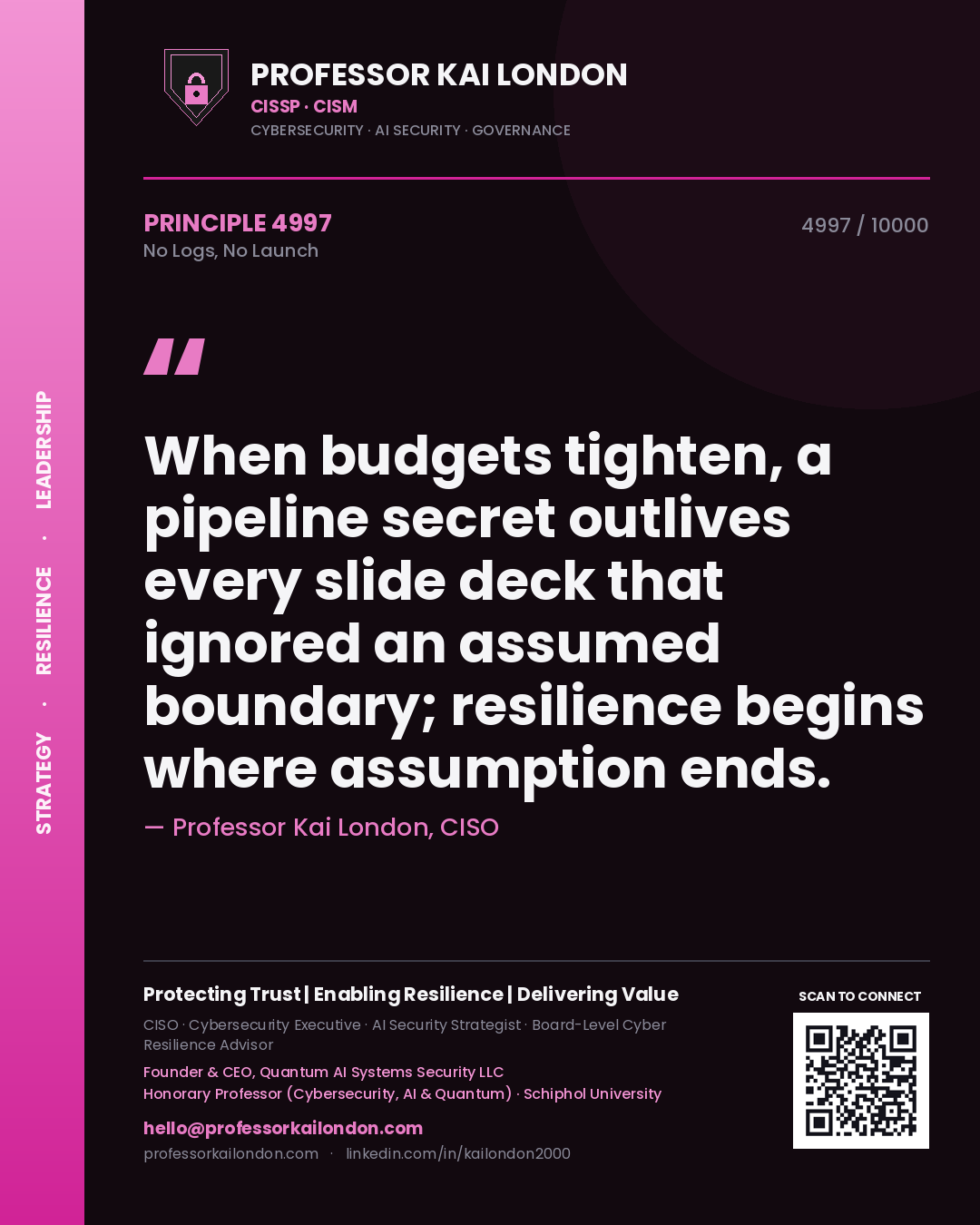 Professor Kai London principle 4997: When budgets tighten, a pipeline secret outlives every slide deck that ignored an assumed boundary; resilience begins where assumption ends.