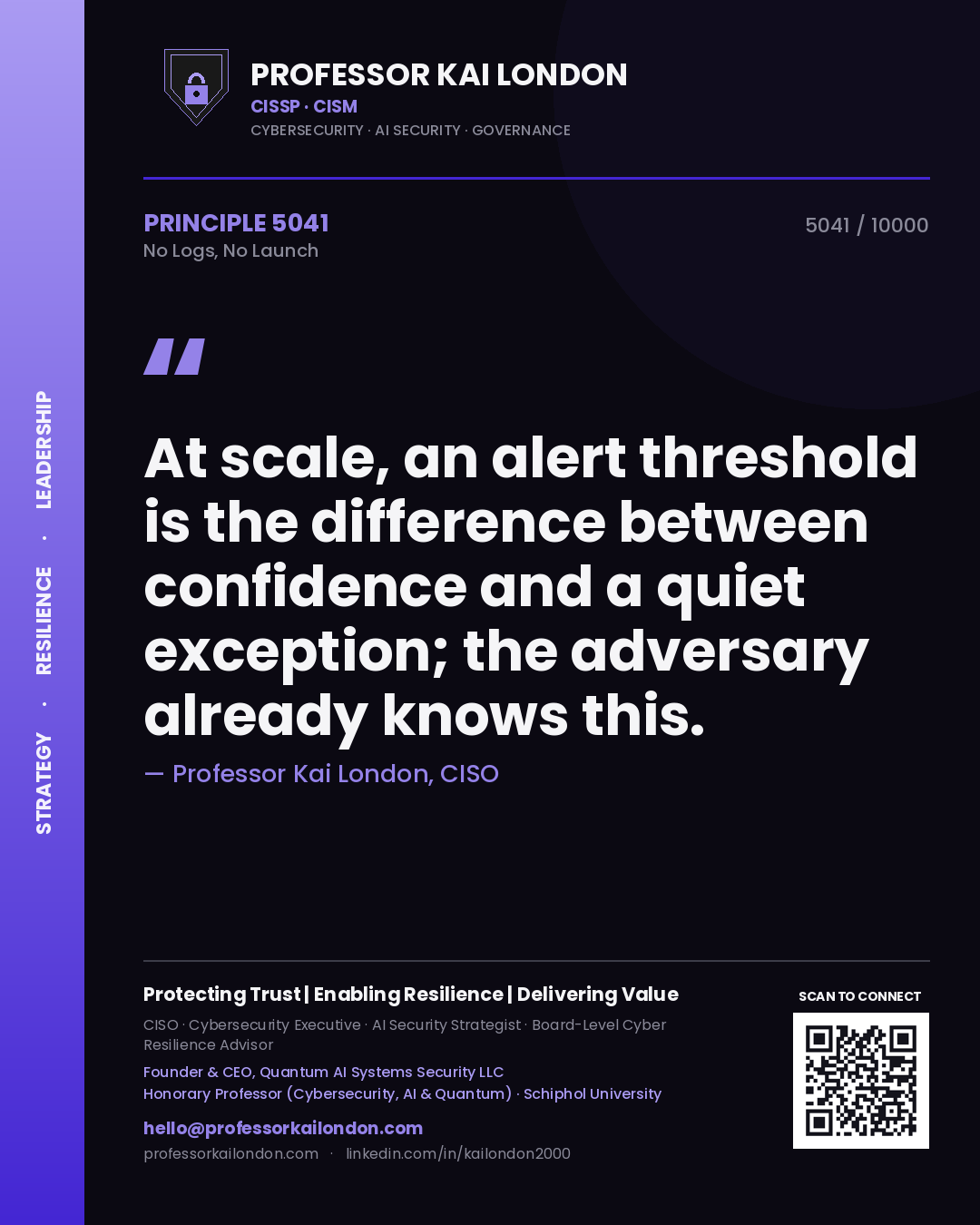 Professor Kai London principle 5041: At scale, an alert threshold is the difference between confidence and a quiet exception; the adversary already knows this.
