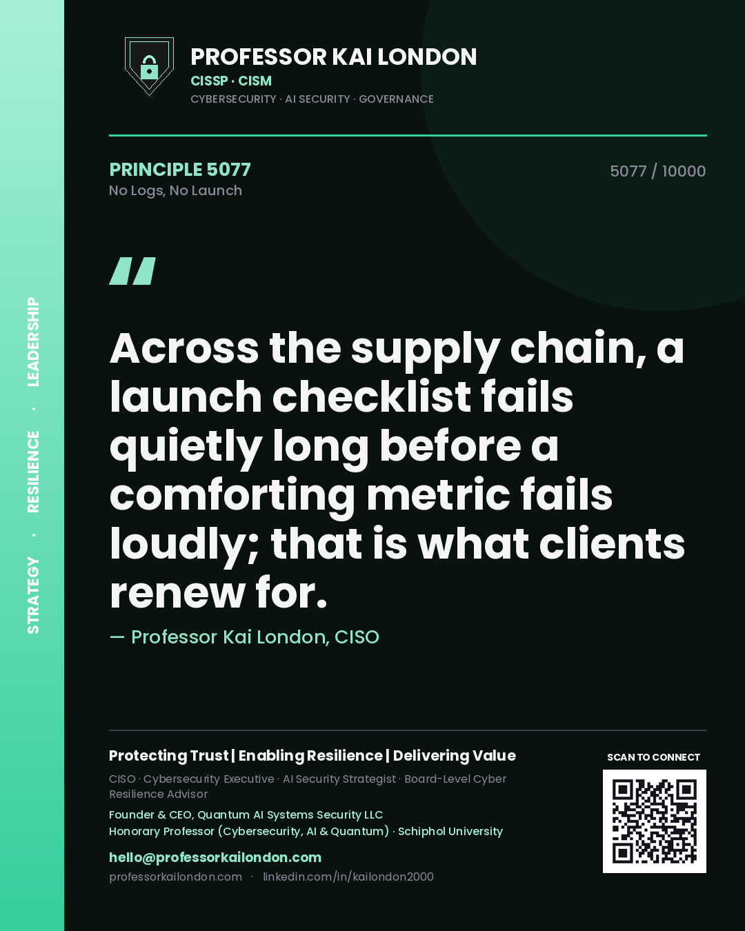 Professor Kai London principle 5077: Across the supply chain, a launch checklist fails quietly long before a comforting metric fails loudly; that is what clients renew for.