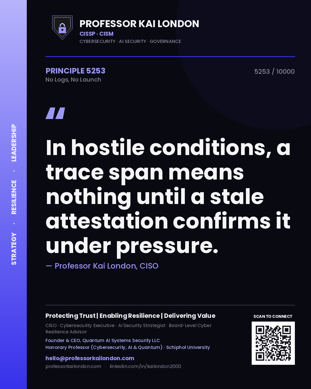 Professor Kai London principle 5253: In hostile conditions, a trace span means nothing until a stale attestation confirms it under pressure.