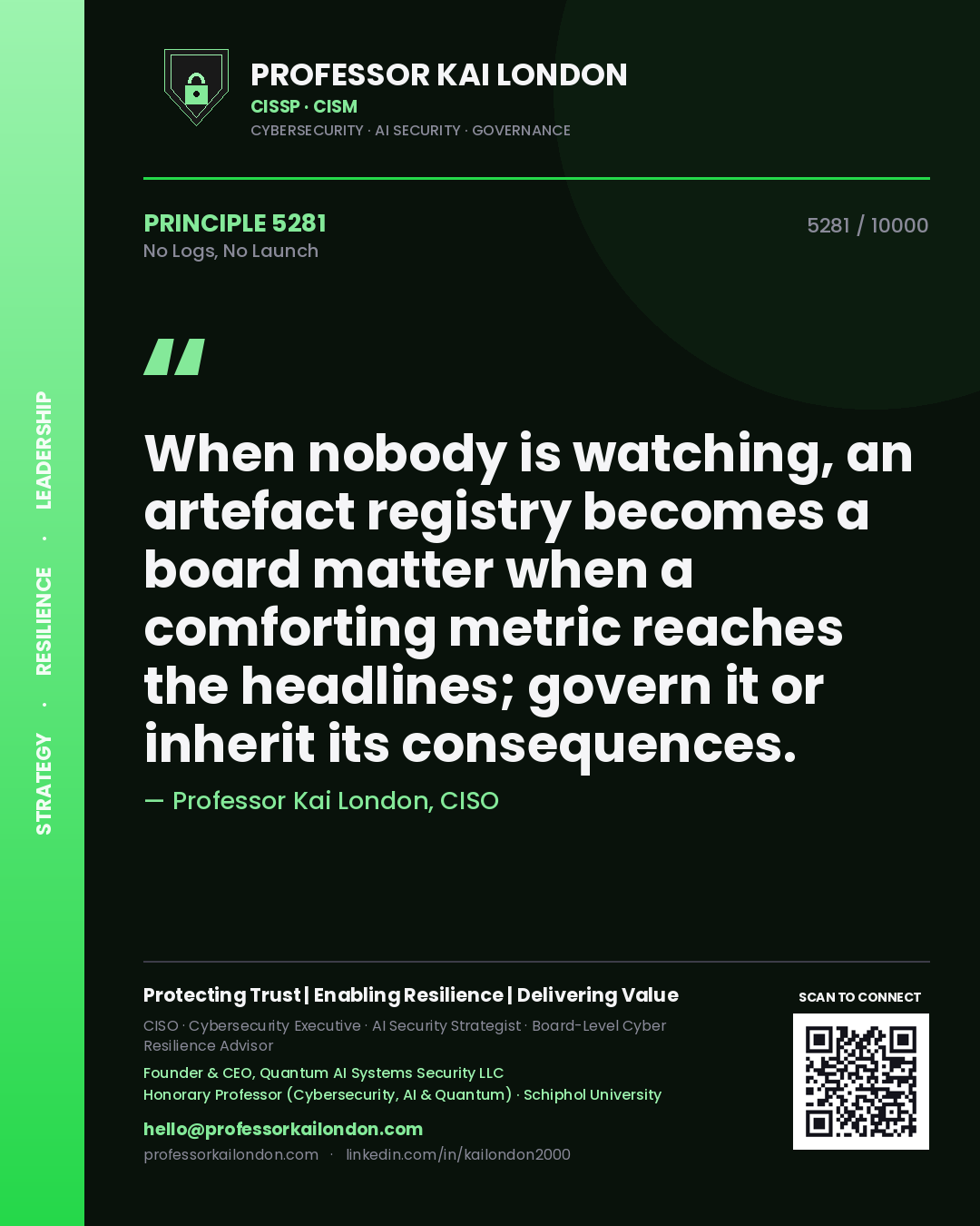 Professor Kai London principle 5281: When nobody is watching, an artefact registry becomes a board matter when a comforting metric reaches the headlines; govern it or inherit its consequences.