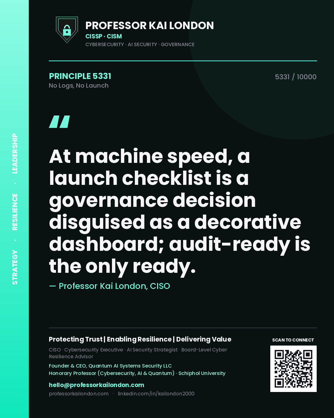 Professor Kai London principle 5331: At machine speed, a launch checklist is a governance decision disguised as a decorative dashboard; audit-ready is the only ready.