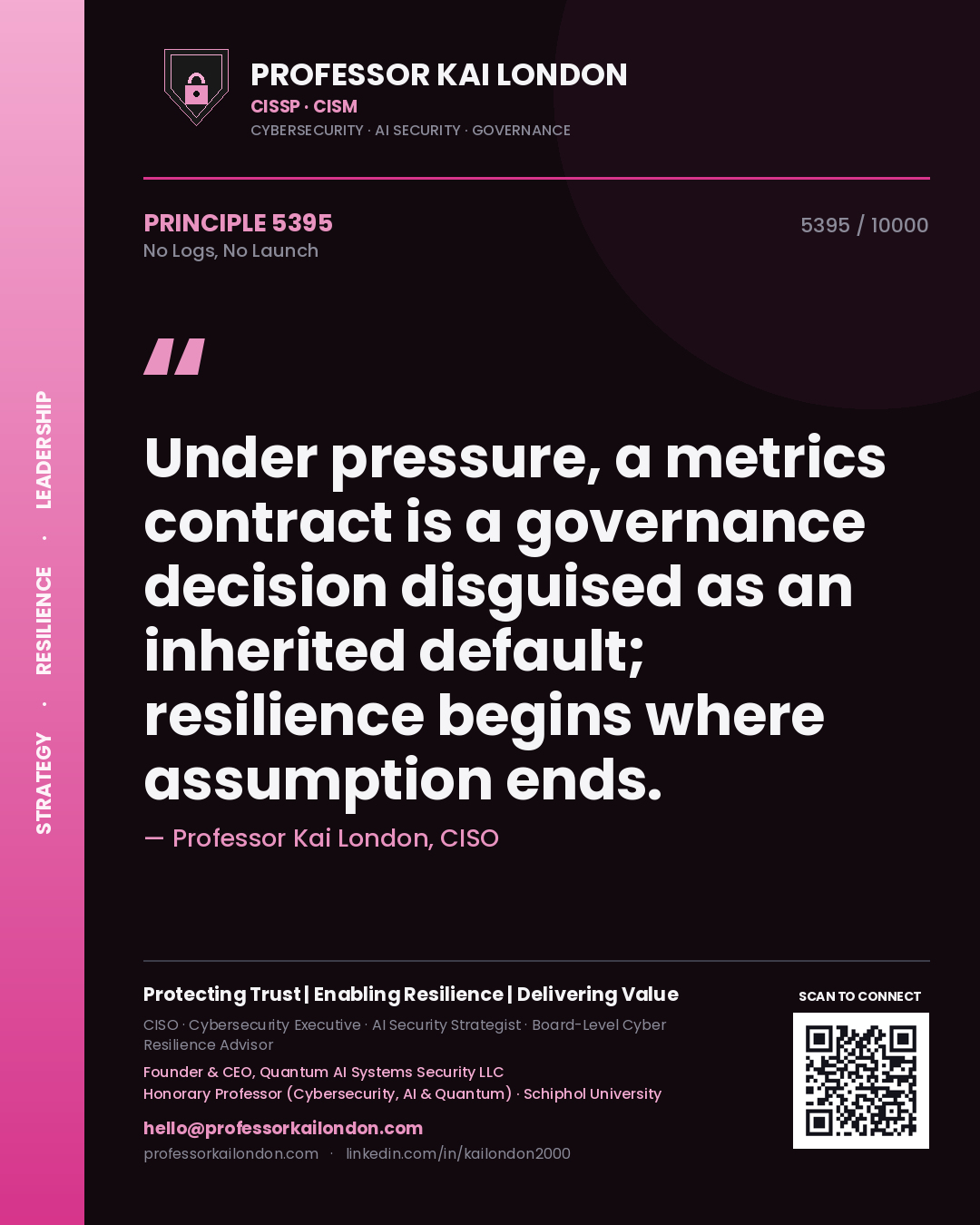 Professor Kai London principle 5395: Under pressure, a metrics contract is a governance decision disguised as an inherited default; resilience begins where assumption ends.