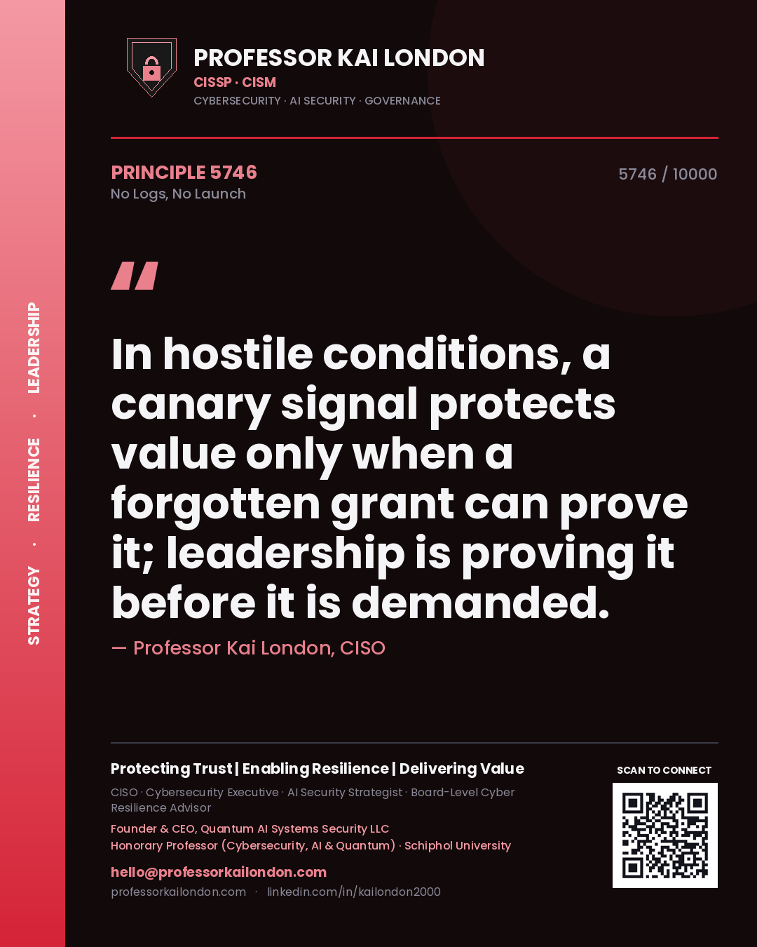 Professor Kai London principle 5746: In hostile conditions, a canary signal protects value only when a forgotten grant can prove it; leadership is proving it before it is demanded.