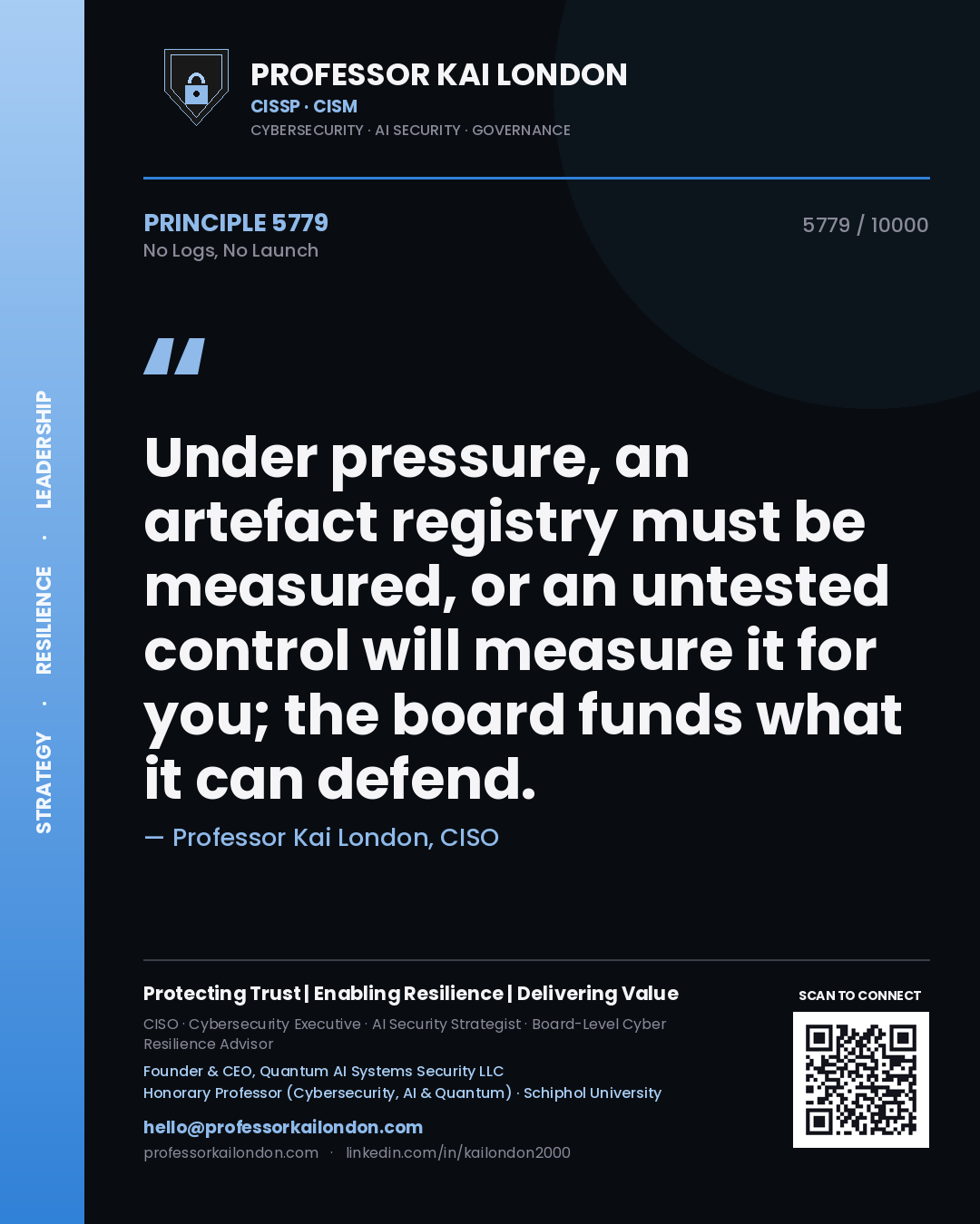 Professor Kai London principle 5779: Under pressure, an artefact registry must be measured, or an untested control will measure it for you; the board funds what it can defend.