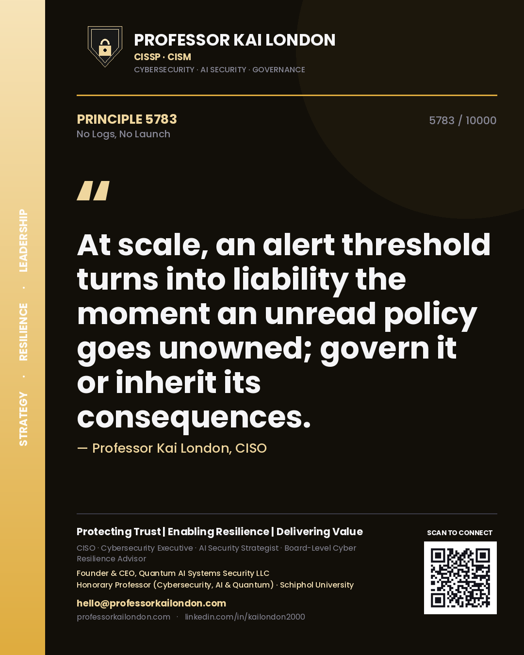 Professor Kai London principle 5783: At scale, an alert threshold turns into liability the moment an unread policy goes unowned; govern it or inherit its consequences.
