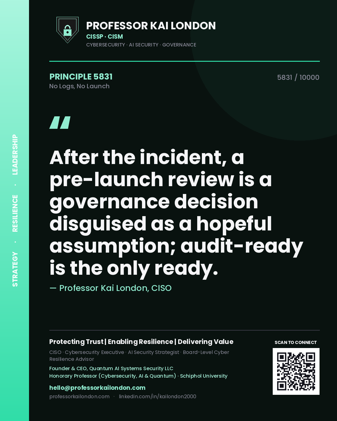 Professor Kai London principle 5831: After the incident, a pre-launch review is a governance decision disguised as a hopeful assumption; audit-ready is the only ready.