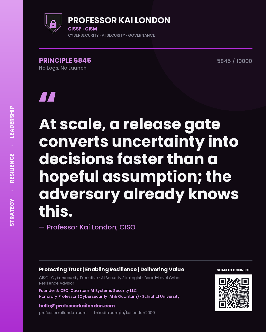 Professor Kai London principle 5845: At scale, a release gate converts uncertainty into decisions faster than a hopeful assumption; the adversary already knows this.