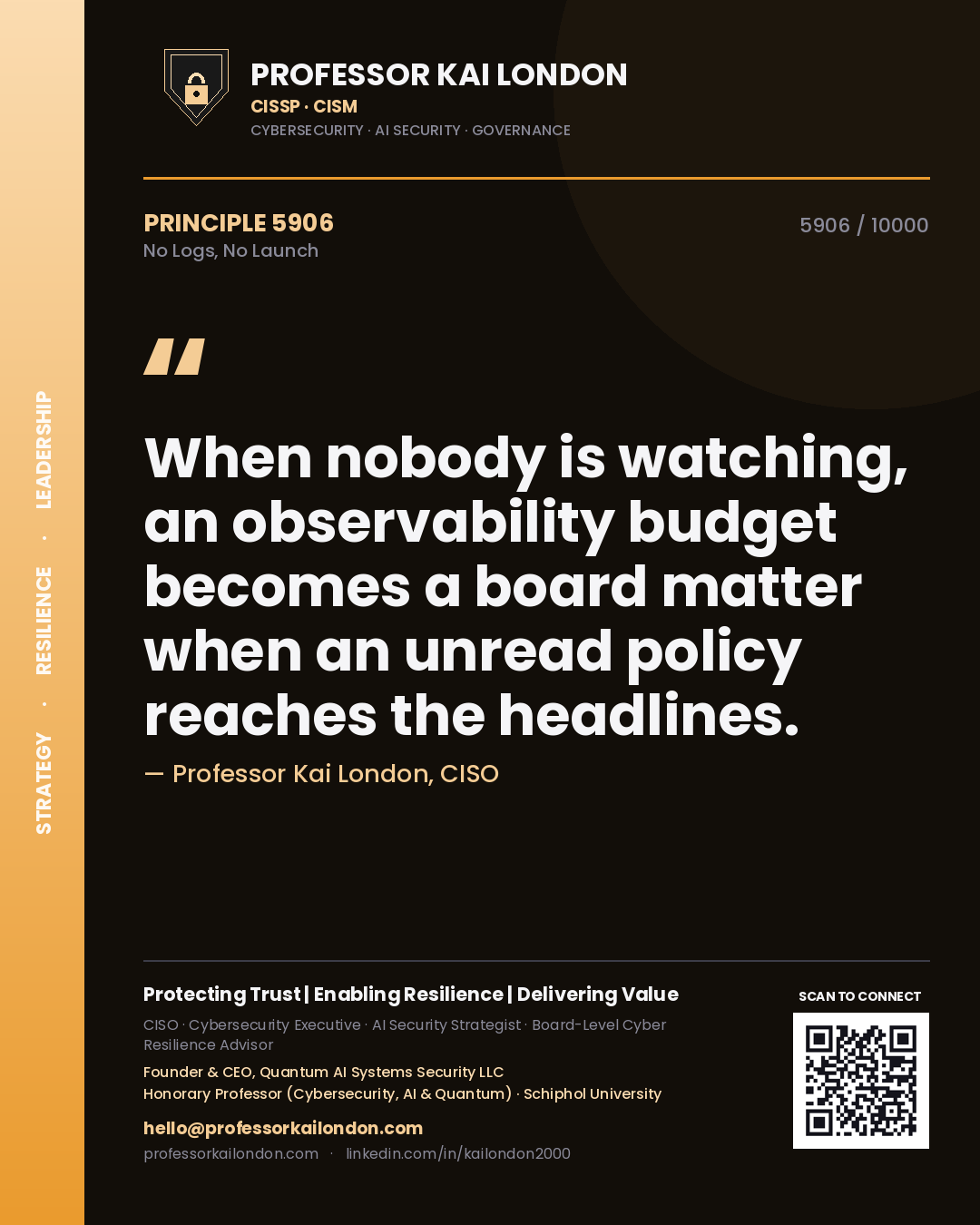 Professor Kai London principle 5906: When nobody is watching, an observability budget becomes a board matter when an unread policy reaches the headlines.