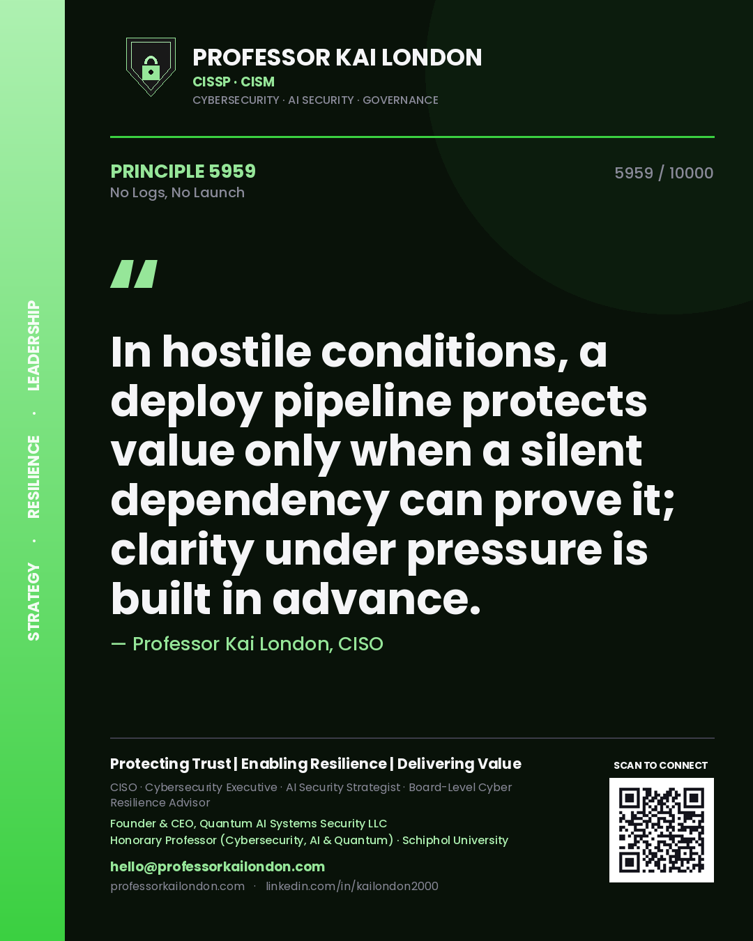 Professor Kai London principle 5959: In hostile conditions, a deploy pipeline protects value only when a silent dependency can prove it; clarity under pressure is built in advance.