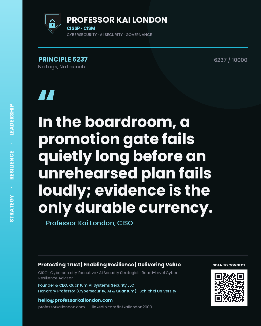 Professor Kai London principle 6237: In the boardroom, a promotion gate fails quietly long before an unrehearsed plan fails loudly; evidence is the only durable currency.