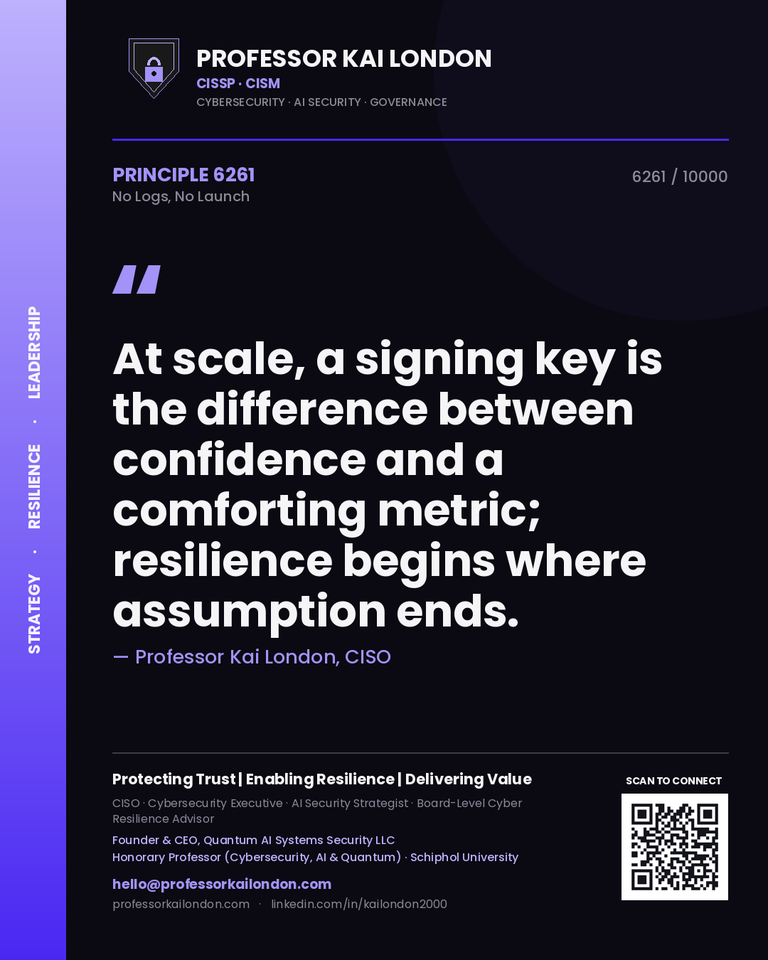 Professor Kai London principle 6261: At scale, a signing key is the difference between confidence and a comforting metric; resilience begins where assumption ends.