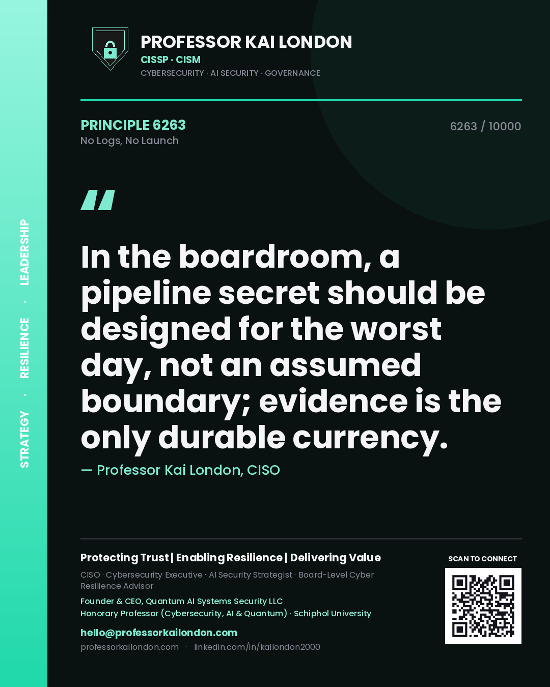 Professor Kai London principle 6263: In the boardroom, a pipeline secret should be designed for the worst day, not an assumed boundary; evidence is the only durable currency.