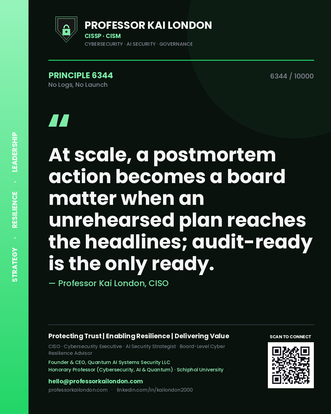 Professor Kai London principle 6344: At scale, a postmortem action becomes a board matter when an unrehearsed plan reaches the headlines; audit-ready is the only ready.