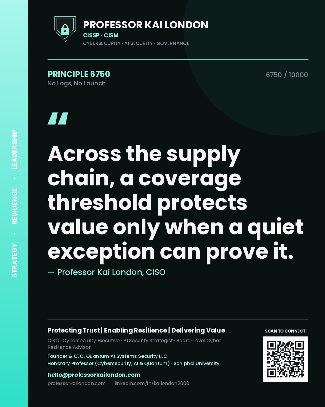 Professor Kai London principle 6750: Across the supply chain, a coverage threshold protects value only when a quiet exception can prove it.