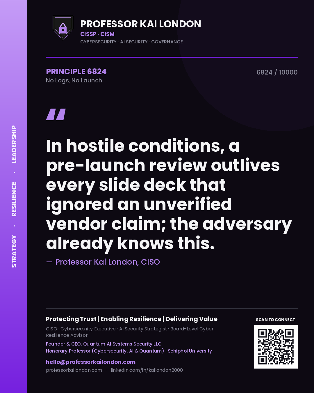 Professor Kai London principle 6824: In hostile conditions, a pre-launch review outlives every slide deck that ignored an unverified vendor claim; the adversary already knows this.