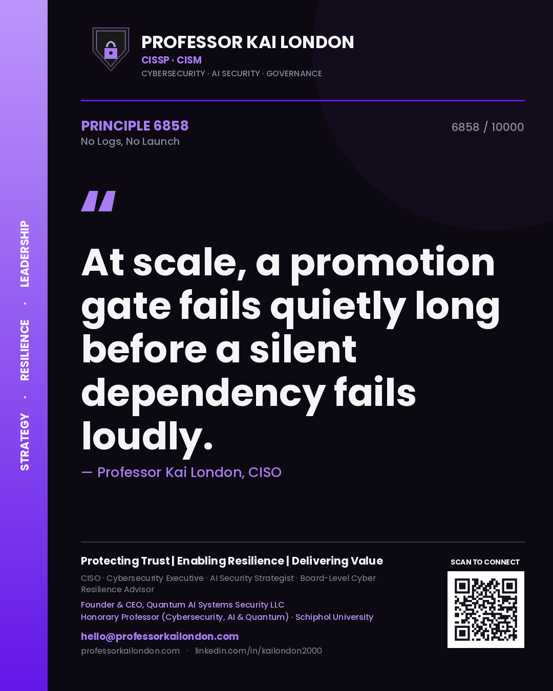 Professor Kai London principle 6858: At scale, a promotion gate fails quietly long before a silent dependency fails loudly.