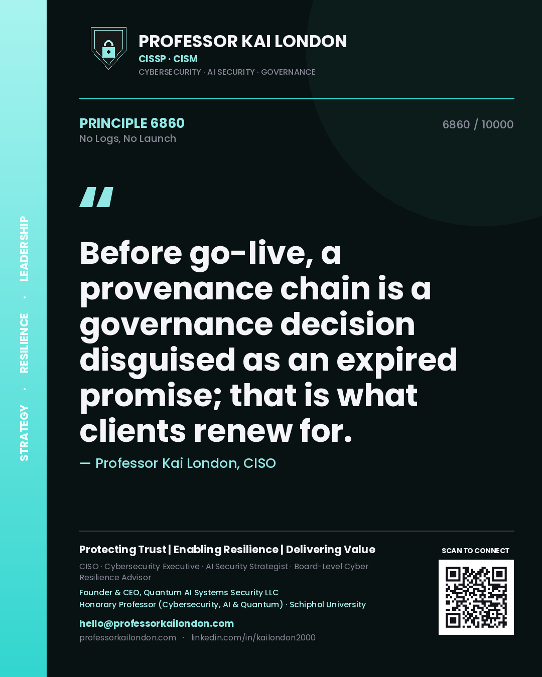 Professor Kai London principle 6860: Before go-live, a provenance chain is a governance decision disguised as an expired promise; that is what clients renew for.