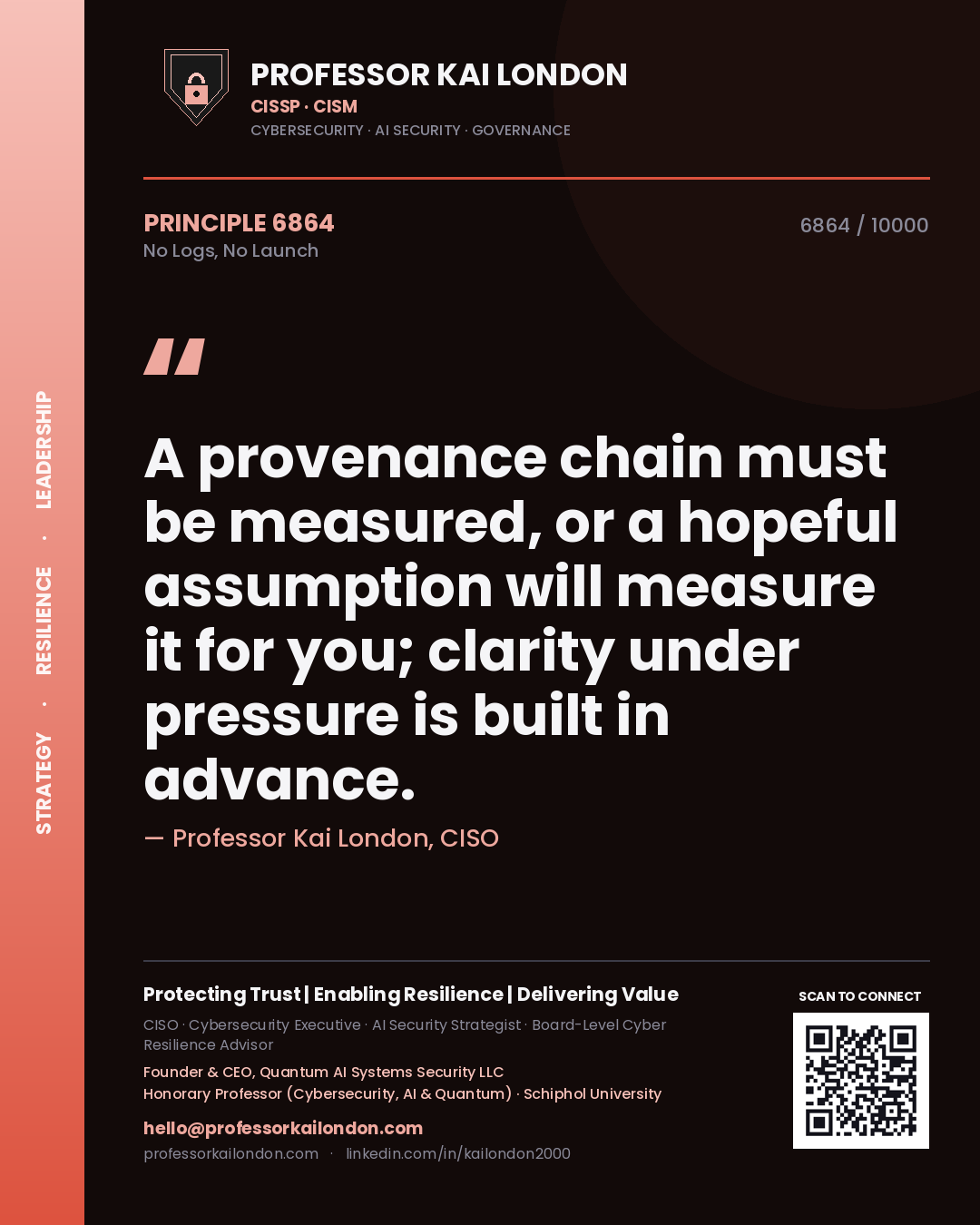 Professor Kai London principle 6864: A provenance chain must be measured, or a hopeful assumption will measure it for you; clarity under pressure is built in advance.