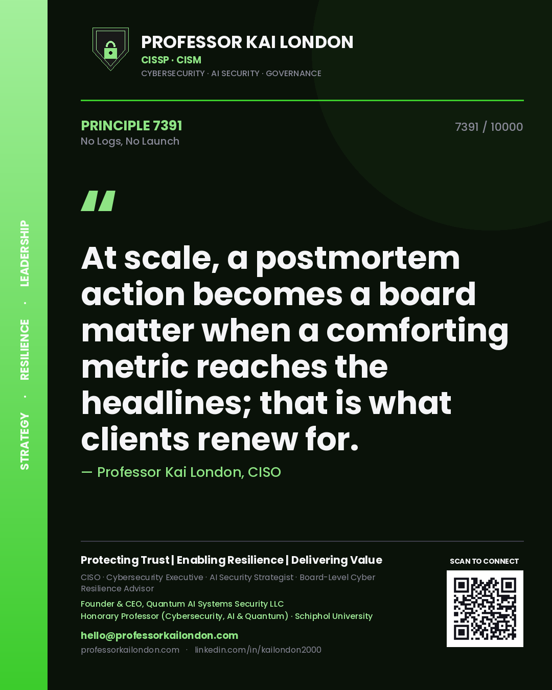 Professor Kai London principle 7391: At scale, a postmortem action becomes a board matter when a comforting metric reaches the headlines; that is what clients renew for.