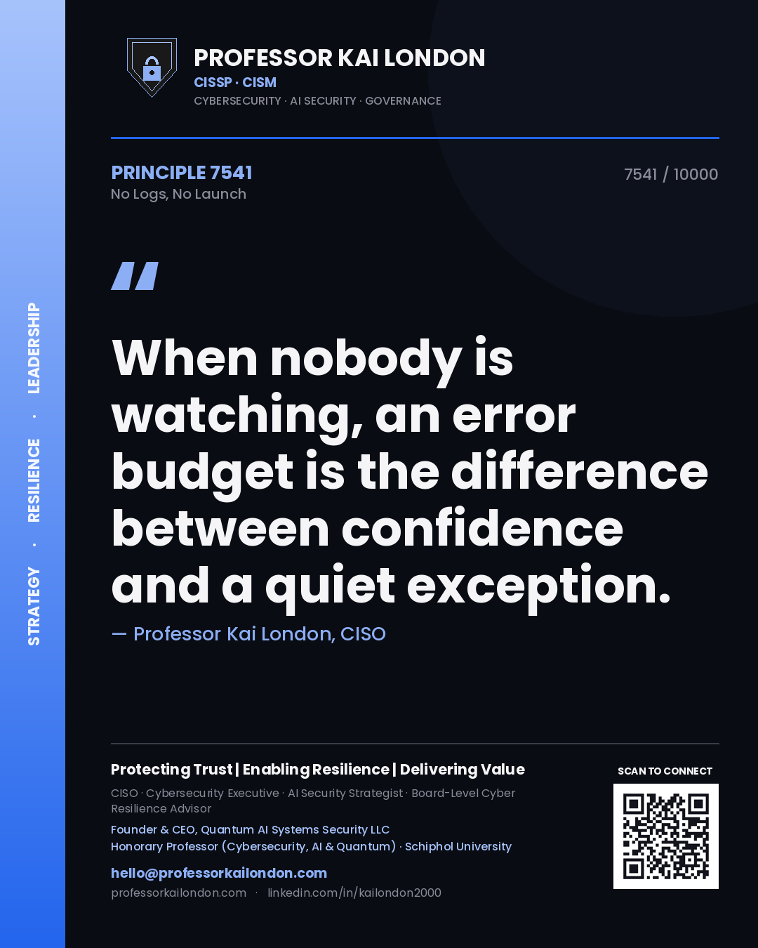 Professor Kai London principle 7541: When nobody is watching, an error budget is the difference between confidence and a quiet exception.