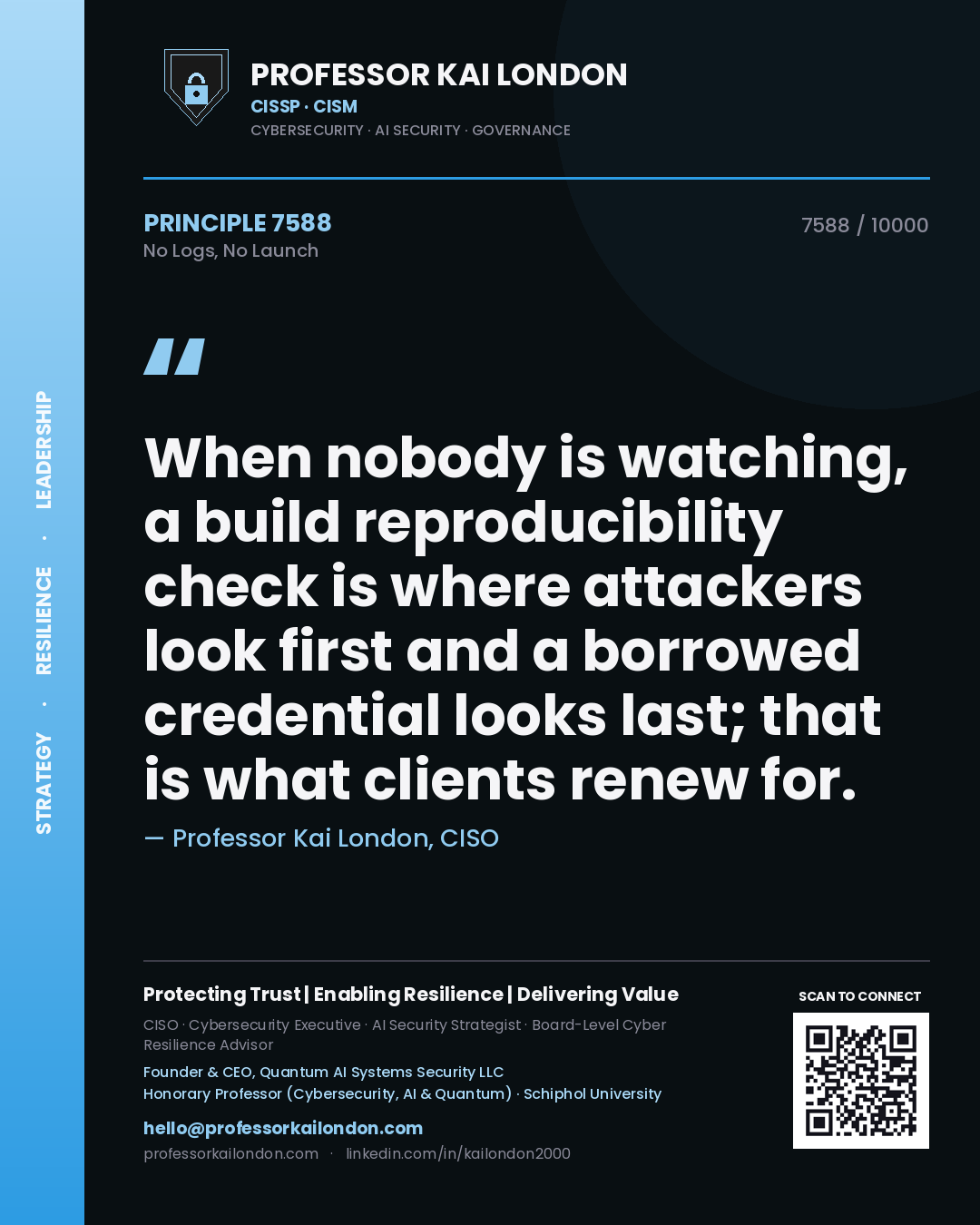 Professor Kai London principle 7588: When nobody is watching, a build reproducibility check is where attackers look first and a borrowed credential looks last; that is what clients renew for.