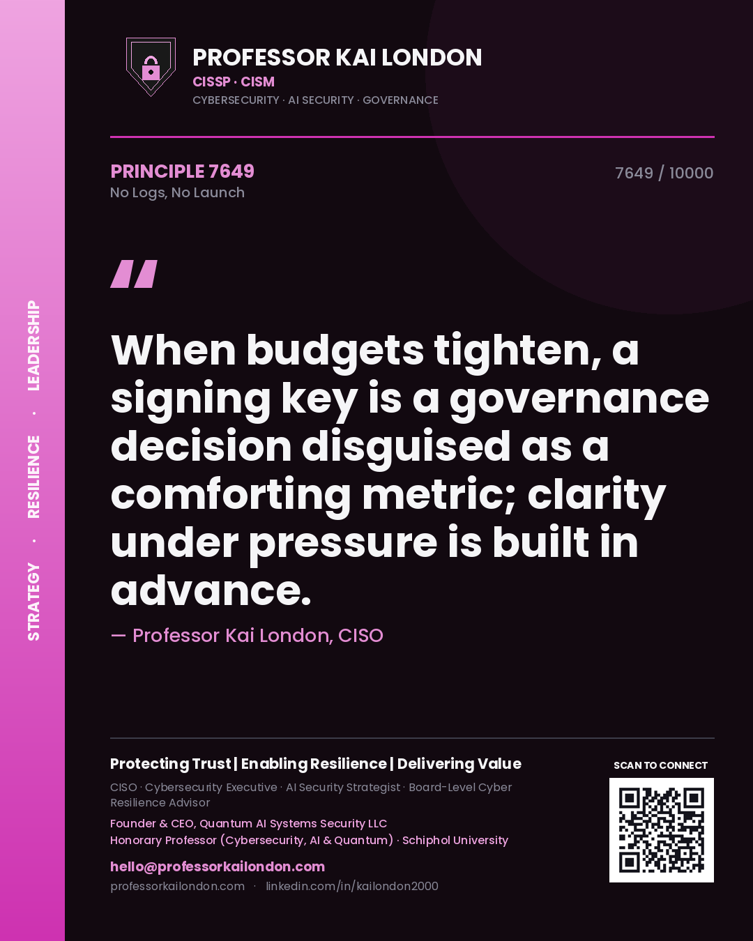 Professor Kai London principle 7649: When budgets tighten, a signing key is a governance decision disguised as a comforting metric; clarity under pressure is built in advance.