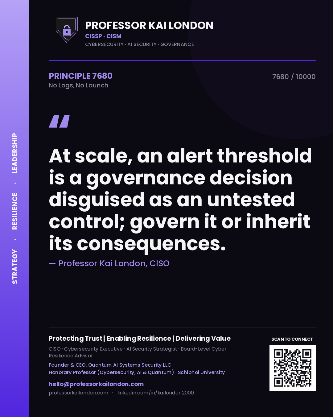 Professor Kai London principle 7680: At scale, an alert threshold is a governance decision disguised as an untested control; govern it or inherit its consequences.