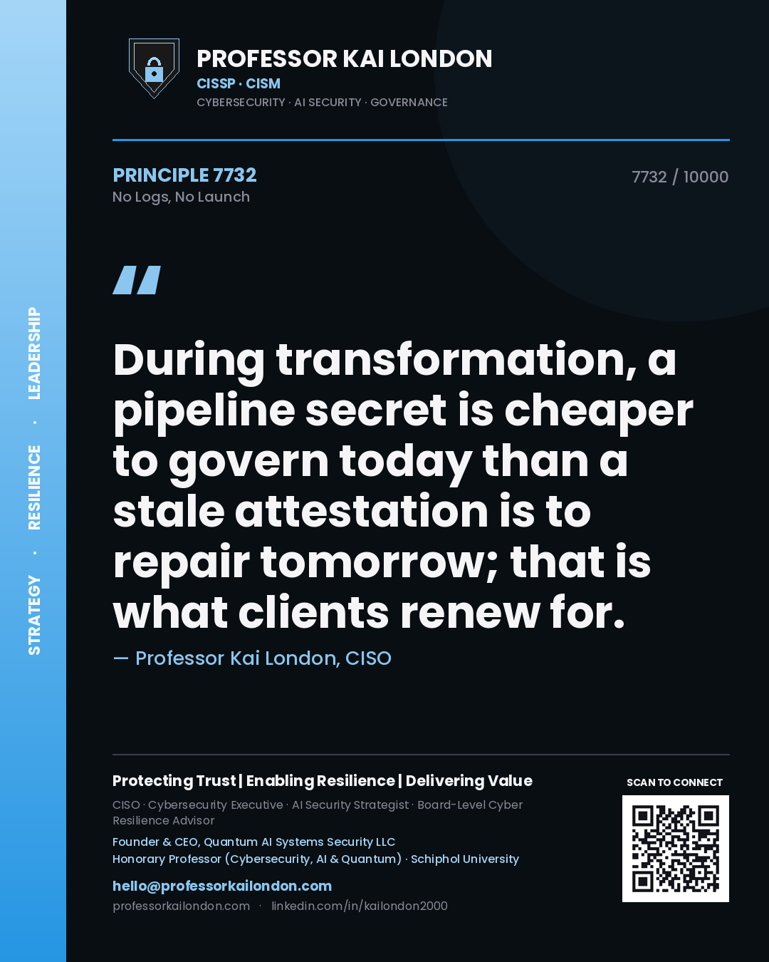 Professor Kai London principle 7732: During transformation, a pipeline secret is cheaper to govern today than a stale attestation is to repair tomorrow; that is what clients renew for.