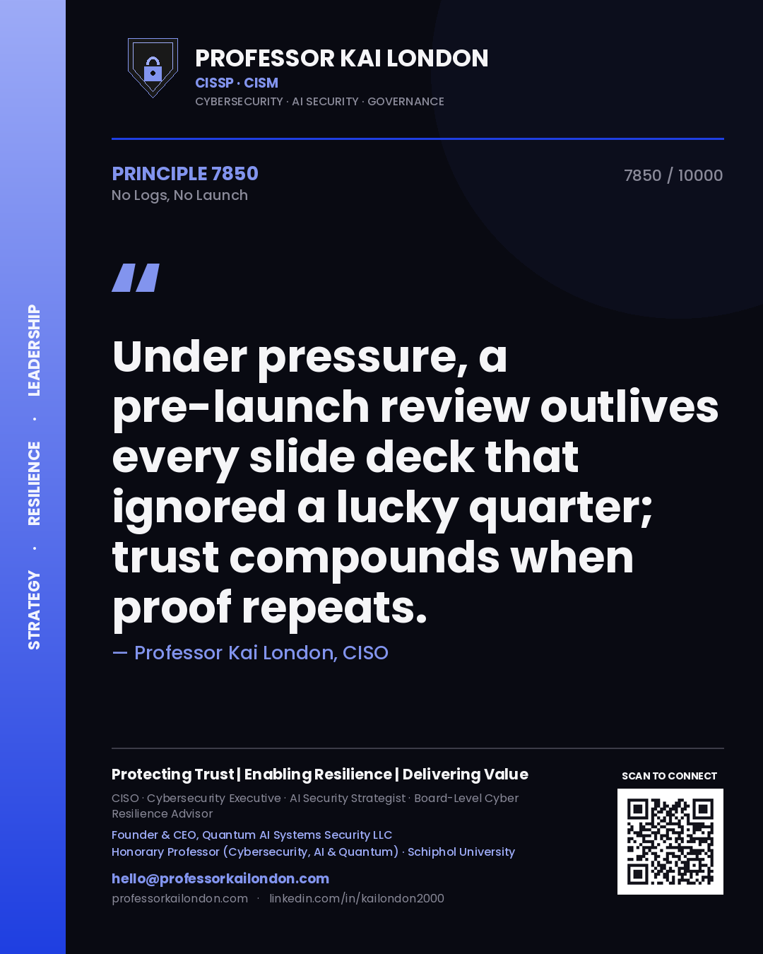 Professor Kai London principle 7850: Under pressure, a pre-launch review outlives every slide deck that ignored a lucky quarter; trust compounds when proof repeats.