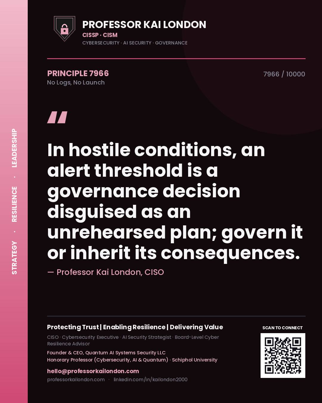 Professor Kai London principle 7966: In hostile conditions, an alert threshold is a governance decision disguised as an unrehearsed plan; govern it or inherit its consequences.
