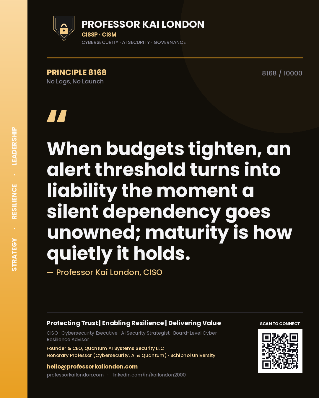 Professor Kai London principle 8168: When budgets tighten, an alert threshold turns into liability the moment a silent dependency goes unowned; maturity is how quietly it holds.