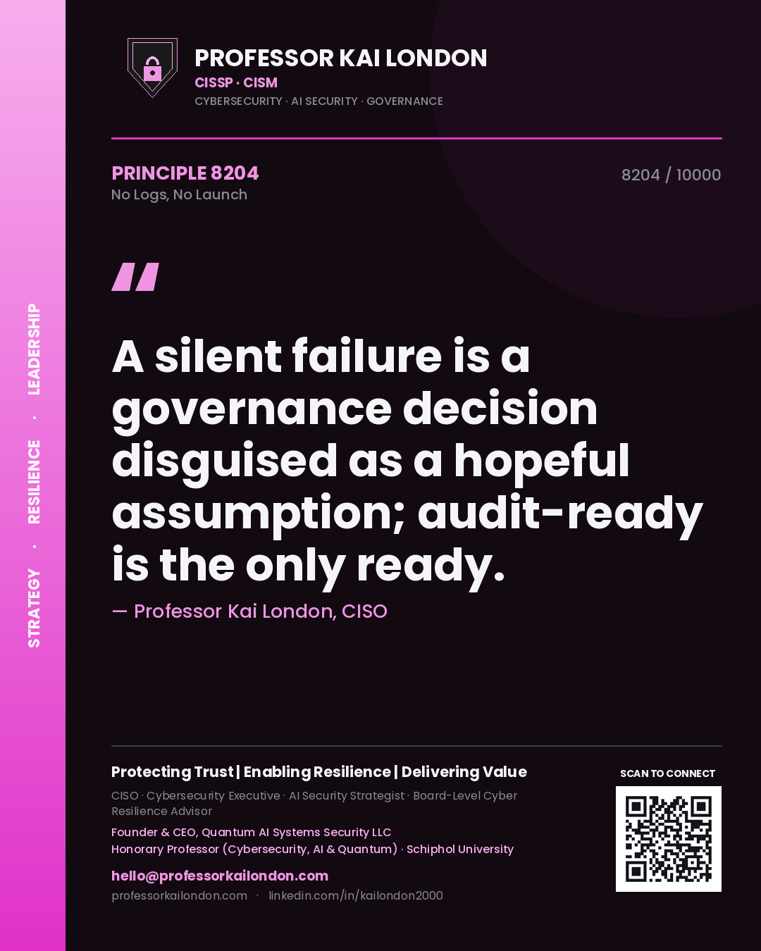 Professor Kai London principle 8204: A silent failure is a governance decision disguised as a hopeful assumption; audit-ready is the only ready.