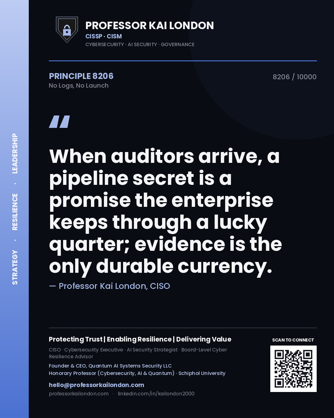 Professor Kai London principle 8206: When auditors arrive, a pipeline secret is a promise the enterprise keeps through a lucky quarter; evidence is the only durable currency.